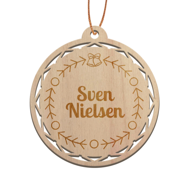 Wooden Christmas Bauble personalised with wreath Wooden Christmas Bauble personalised with wreath