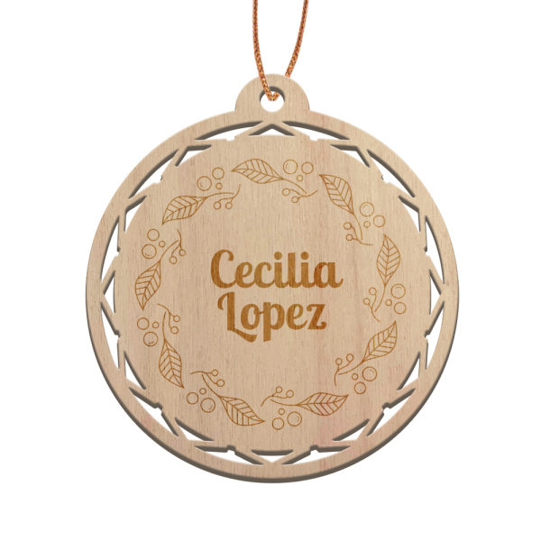Wooden Christmas Bauble personalised with wreath Wooden Christmas Bauble personalised with wreath