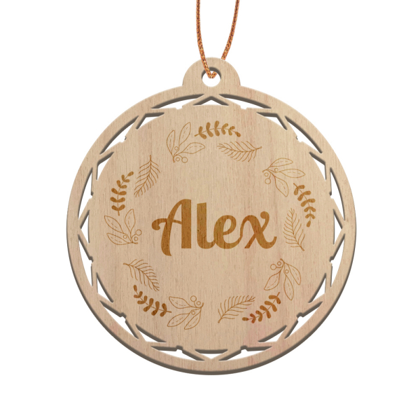Wooden Christmas Bauble personalised with wreath Wooden Christmas Bauble personalised with wreath