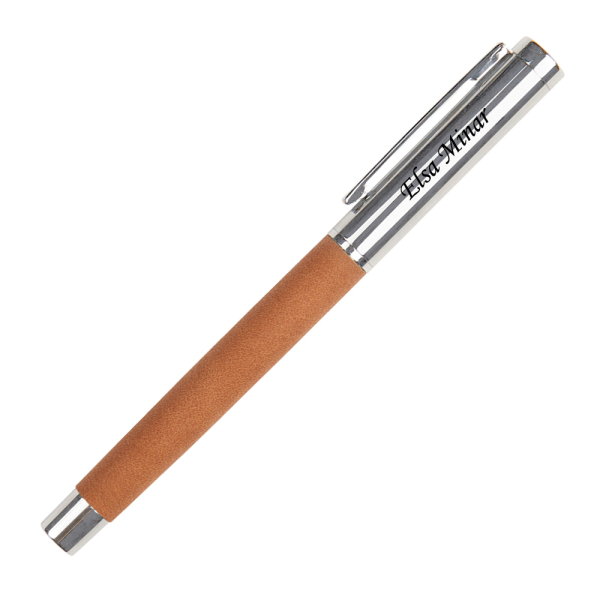 Personalised Chrome and Leather Ballpoint Pen Personalised Chrome and Leather Ballpoint Pen