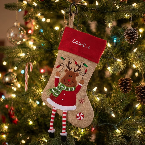 Christmas stocking with embroidered name and Christmas figurines Christmas stocking with embroidered name and Christmas figurines