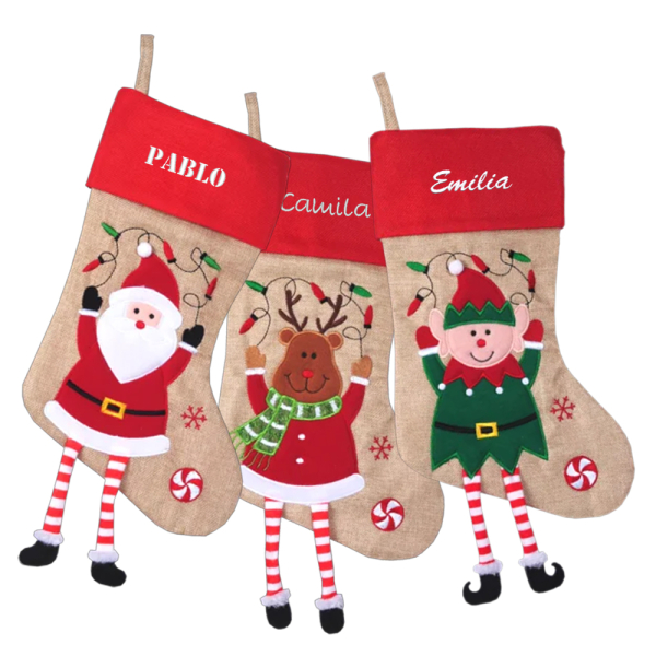 Christmas stocking with embroidered name and Christmas figurines Christmas stocking with embroidered name and Christmas figurines