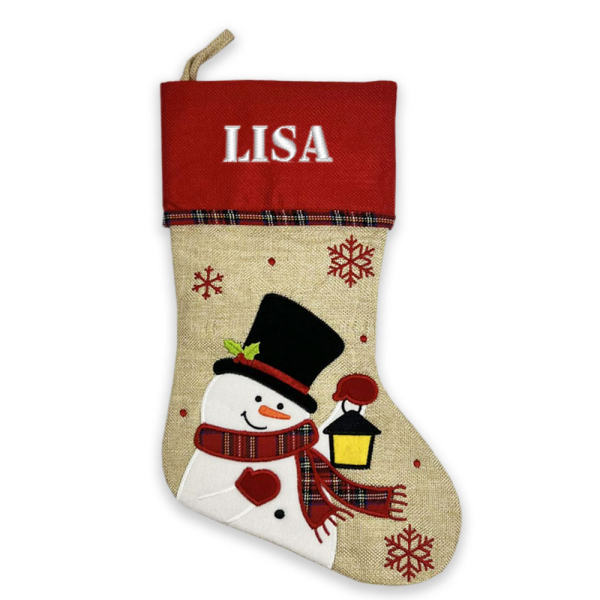 Christmas stocking with linen effect and tartan trim Christmas stocking with linen effect and tartan trim