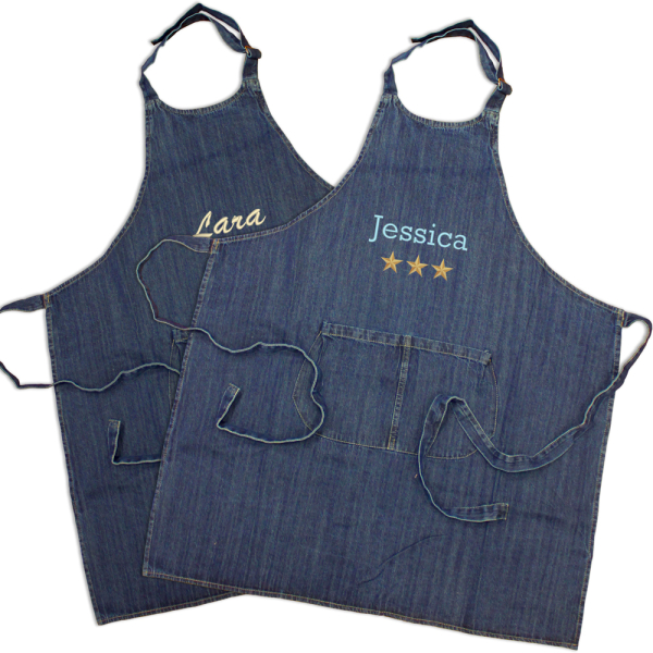 Embroidered denim apron Embroidered denim apron