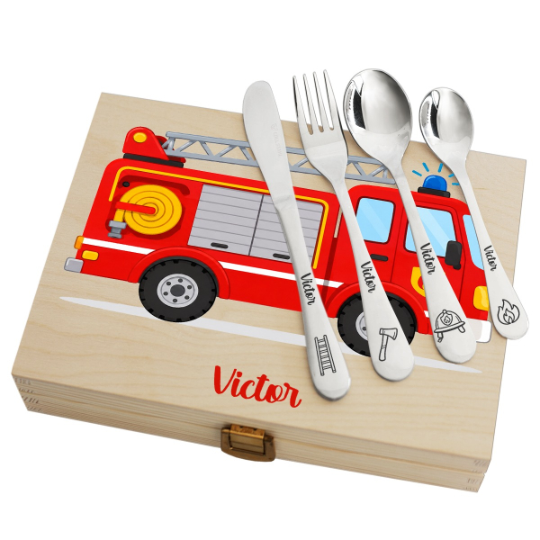 Fire Engine Gift Set with Personalised Cutlery Fire Engine Gift Set with Personalised Cutlery