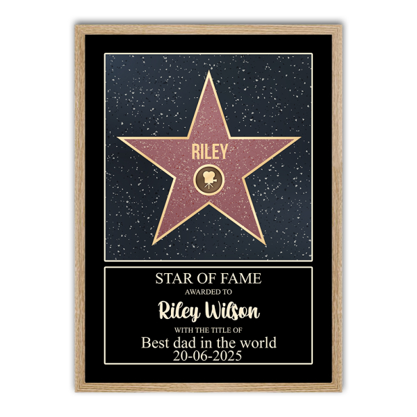 Framed personalised Walk of Fame certificate Framed personalised Walk of Fame certificate