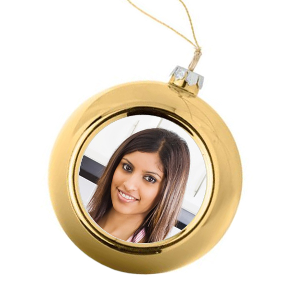Gold Christmas Bauble personalised with a photo Gold Christmas Bauble personalised with a photo