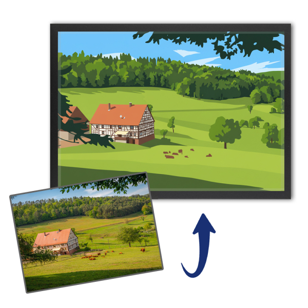 Portrait of a house in flat design style based on a photo Portrait of a house in flat design style based on a photo