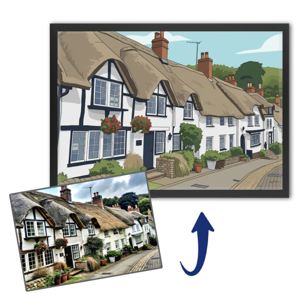 Portrait of a house in flat design style based on a photo Portrait of a house in flat design style based on a photo