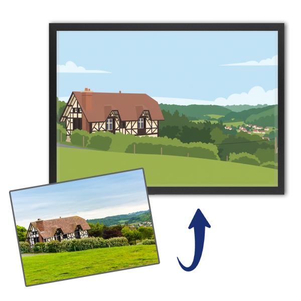 Portrait of a house in flat design style based on a photo Portrait of a house in flat design style based on a photo