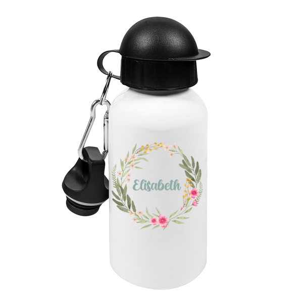 Personalised bottle with flower wreath Personalised bottle with flower wreath
