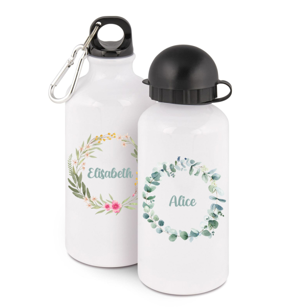 Personalised bottle with flower wreath Personalised bottle with flower wreath