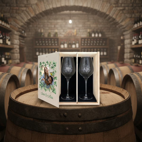 Personalised box set of 2 wine glasses with photo Personalised box set of 2 wine glasses with photo