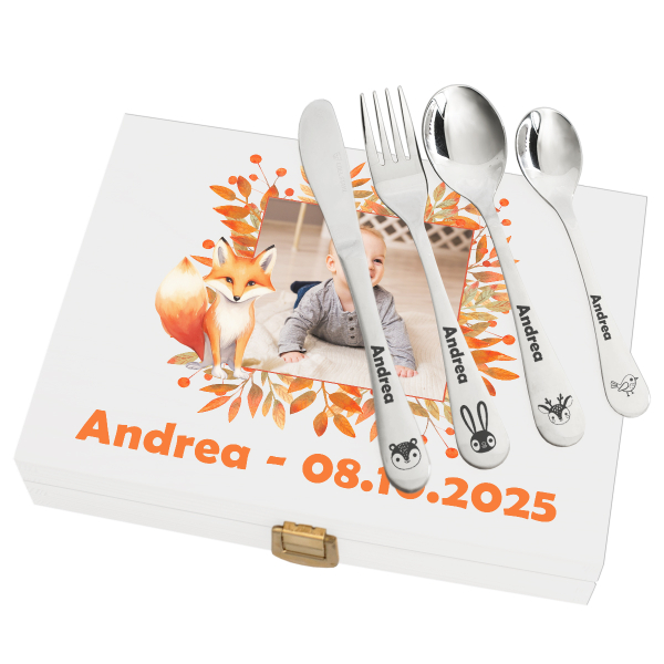 Personalised Children’s Cutlery Set Little Fox with Photo Personalised Children’s Cutlery Set Little Fox with Photo