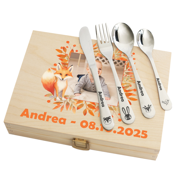 Personalised Children’s Cutlery Set Little Fox with Photo Personalised Children’s Cutlery Set Little Fox with Photo