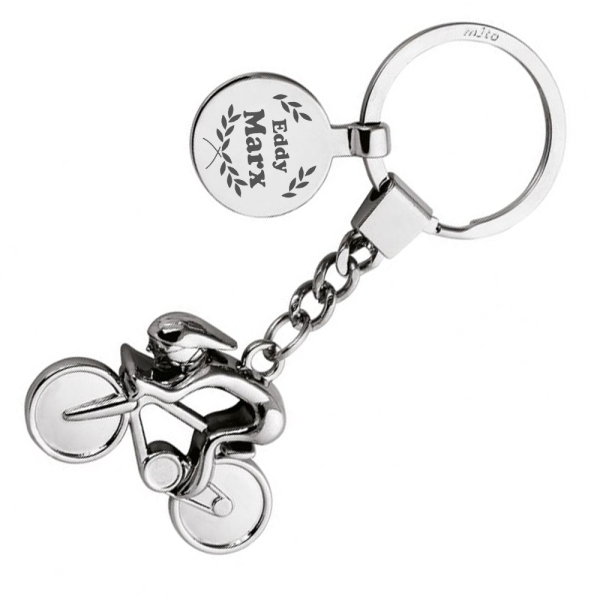 Personalised keyring with racing bicycle Personalised keyring with racing bicycle
