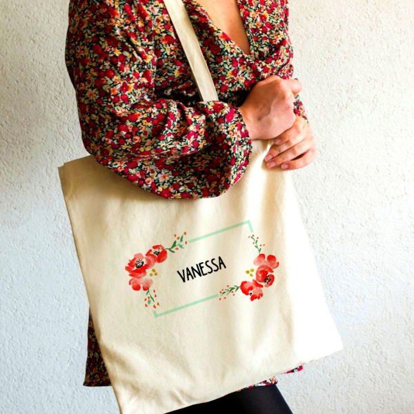 Personalised tote bag with watercolour flowers Personalised tote bag with watercolour flowers