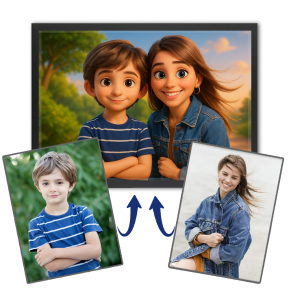 Photo montage for a 3D animation-style portrait Photo montage for a 3D animation-style portrait