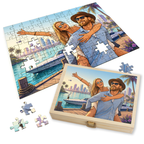 Photo puzzle transformed into a video game cover GTA Style Photo puzzle transformed into a video game cover GTA Style