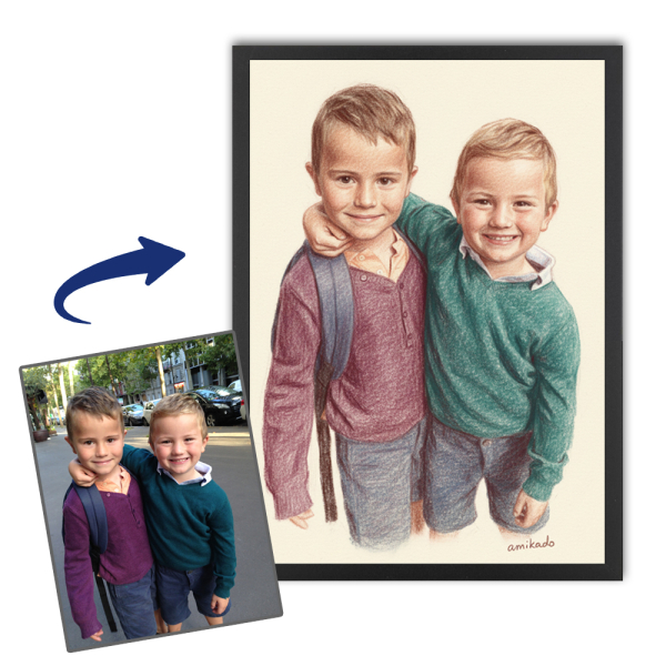 Portrait in the style of a drawing with coloured pencils from a photo Portrait in the style of a drawing with coloured pencils from a photo