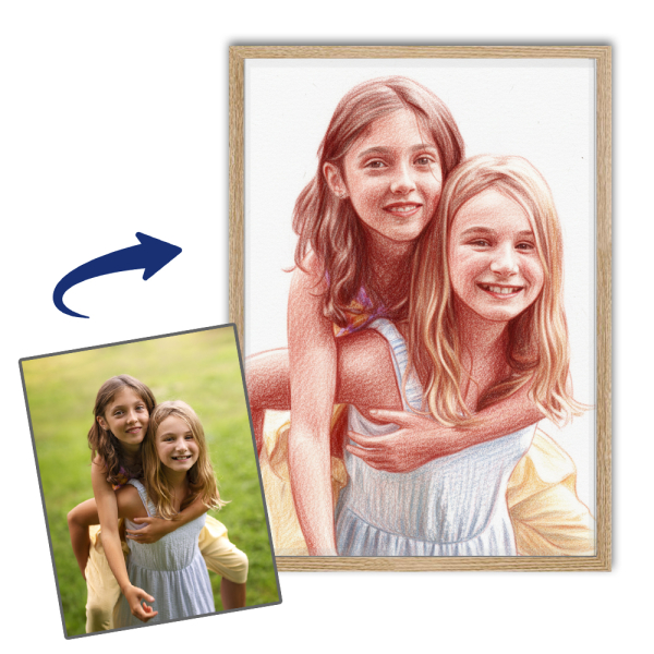 Portrait in the style of a drawing with coloured pencils from a photo Portrait in the style of a drawing with coloured pencils from a photo