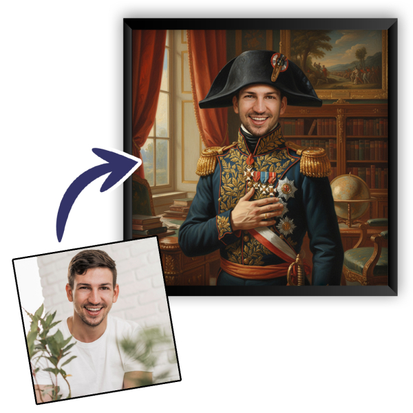 Portrait of a man transformed into historical figure Portrait of a man transformed into historical figure