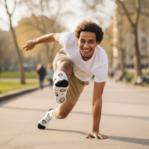 Printed socks with painted-style faces Printed socks with painted-style faces