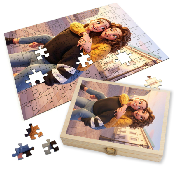 Puzzle of a photo transformed into 3D animation Puzzle of a photo transformed into 3D animation