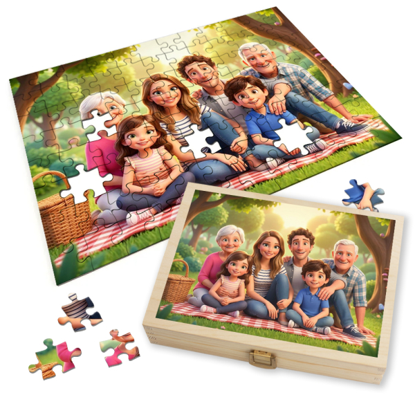 Puzzle of a photo transformed into 3D animation Puzzle of a photo transformed into 3D animation