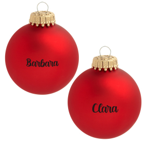 Set of personalised red glass Christmas baubles Set of personalised red glass Christmas baubles