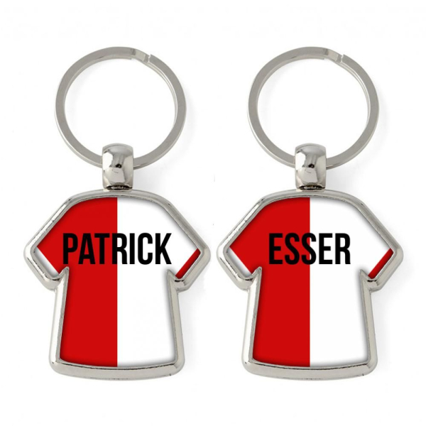 Two-colour jersey keyring customised with name Two-colour jersey keyring customised with name