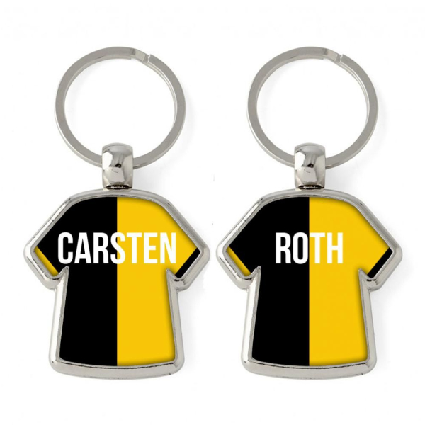 Two-colour jersey keyring customised with name Two-colour jersey keyring customised with name