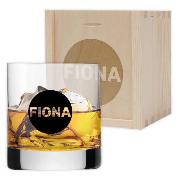 Whisky glass with black round name Whisky glass with black round name