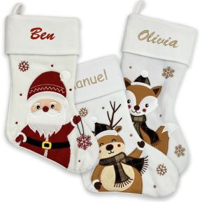 White Christmas stocking embroidered with a name White Christmas stocking embroidered with a name