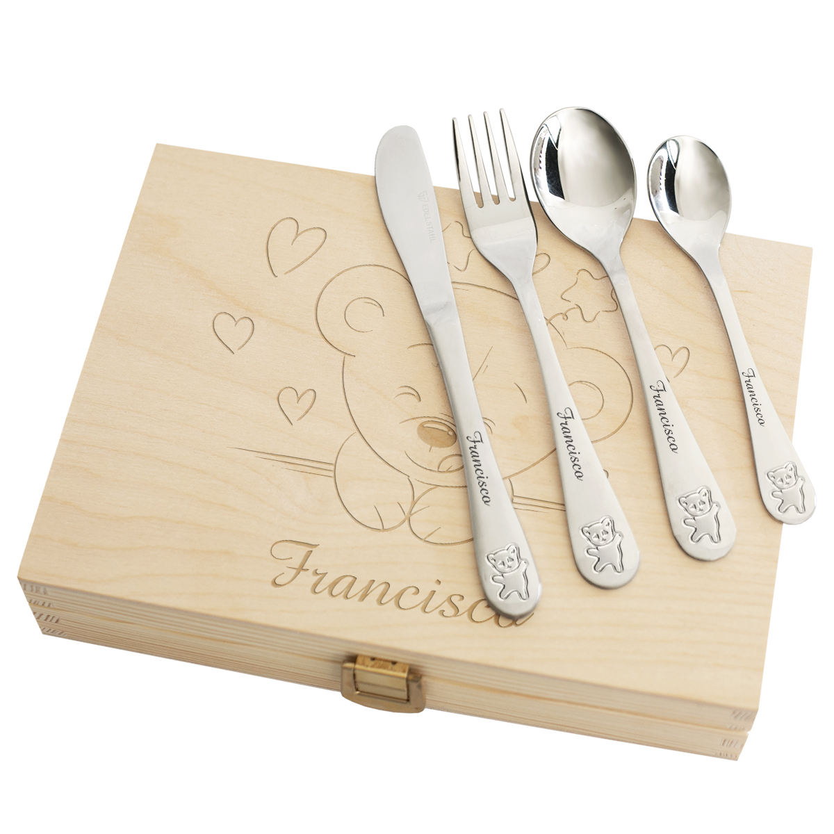 Personalised teddy bear cutlery for children Personalised teddy bear cutlery for children