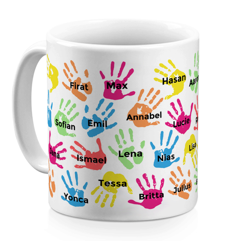 Mug with children's hands personalised with their first name Mug with children's hands personalised with their first name