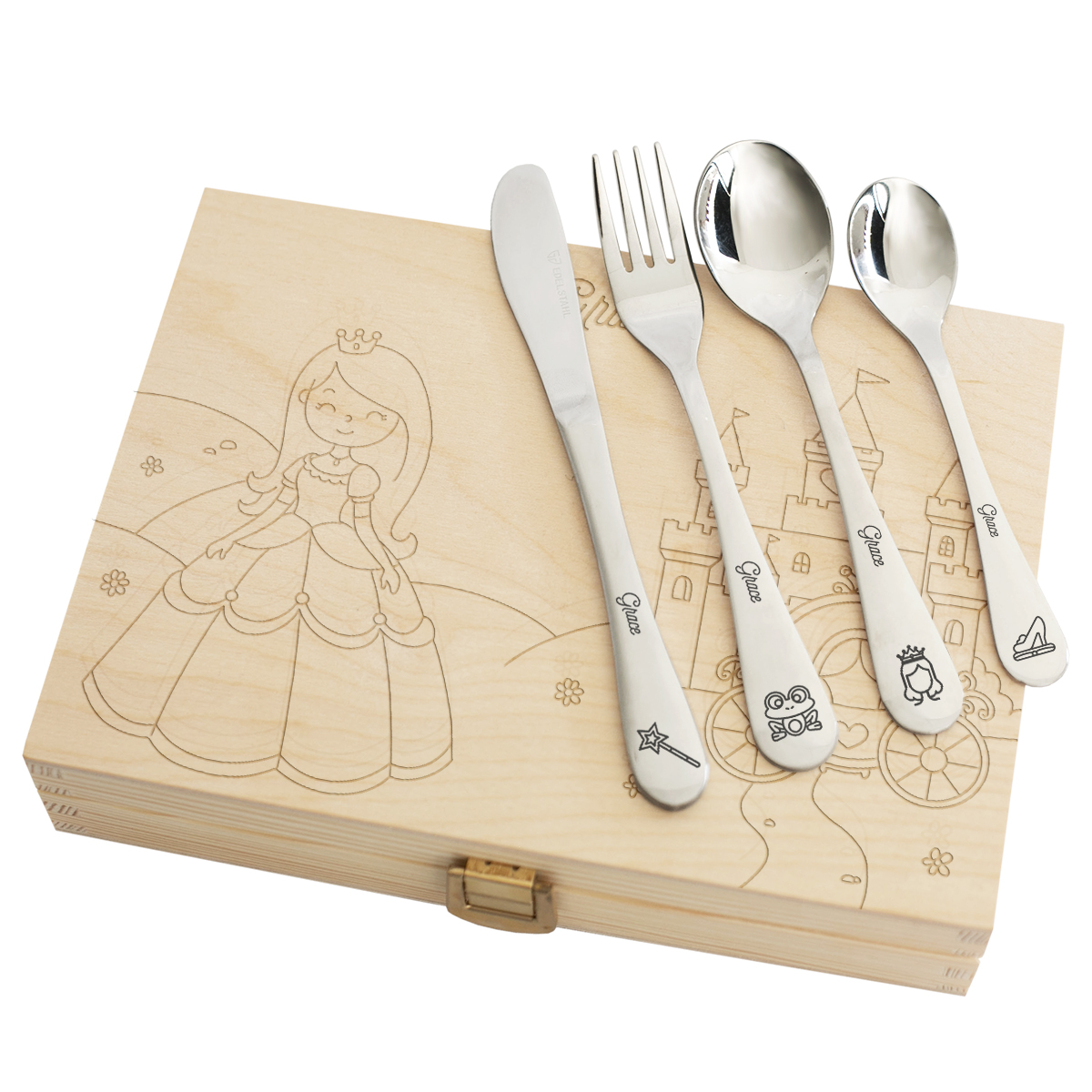 Personalised princess cutlery for a little girl Personalised princess cutlery for a little girl