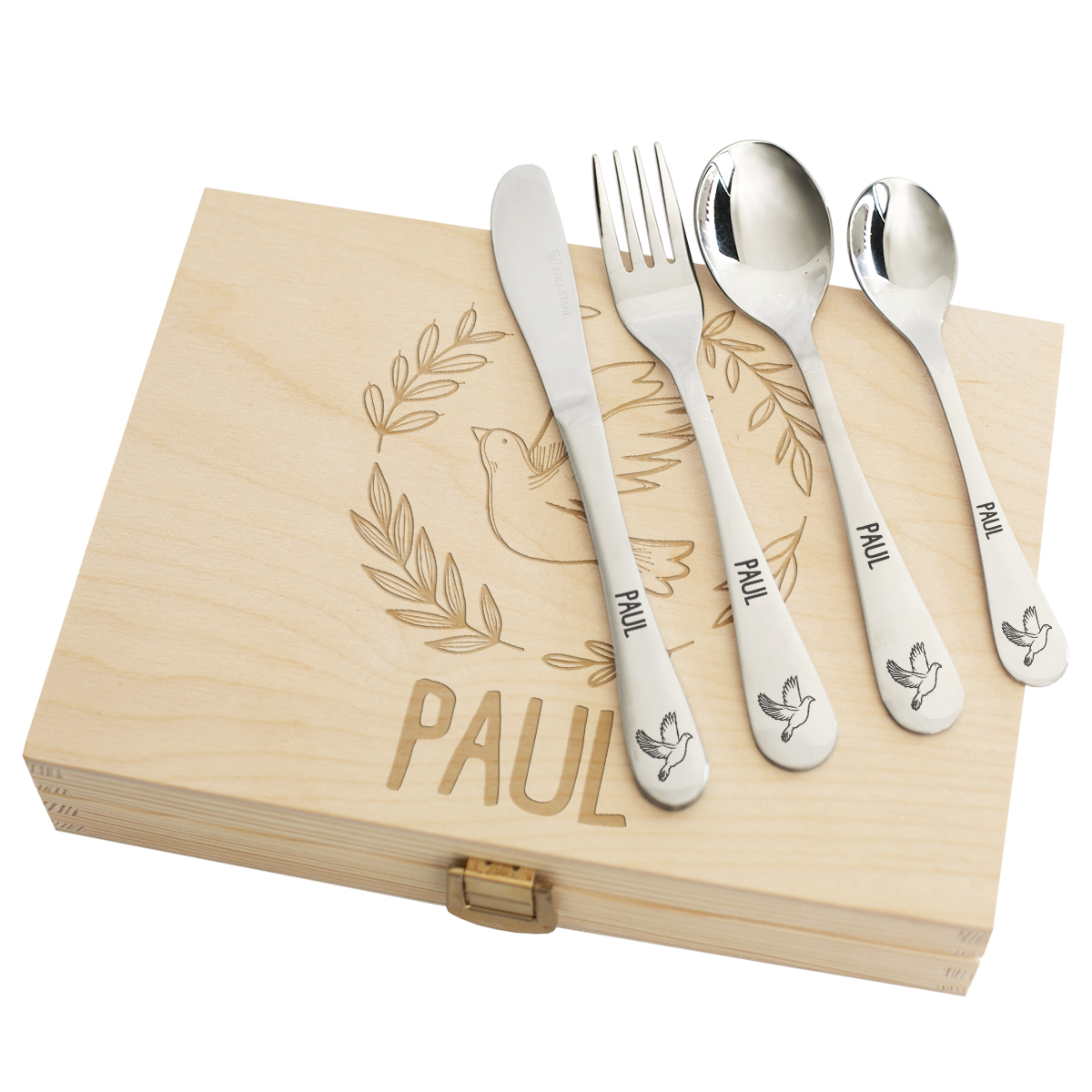 Engraved cutlery and box Engraved cutlery and box