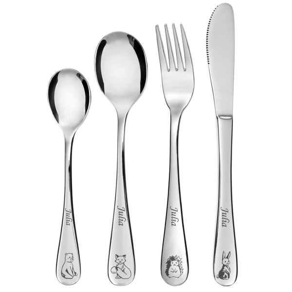 Cutlery engraved with clouds and animals