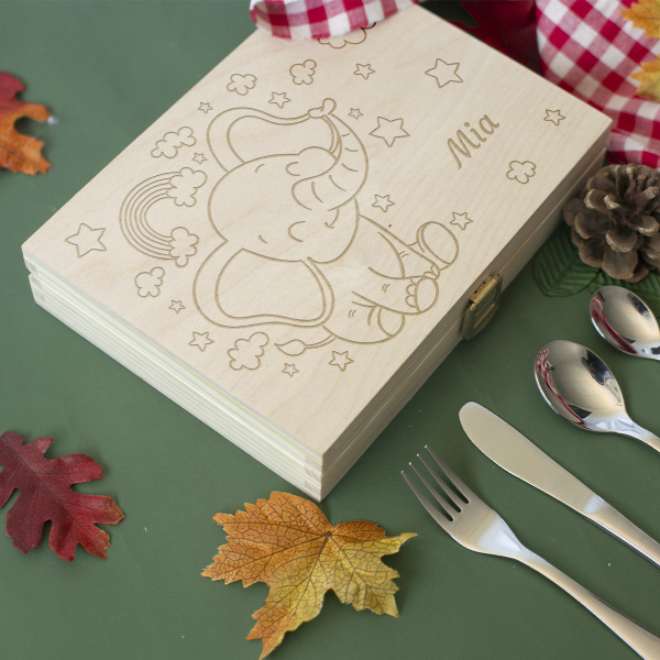Personalized children's cutlery with elephant design