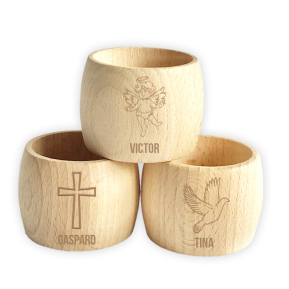 Baptism napkin ring, engraved wood Baptism napkin ring, engraved wood