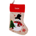 Beige linen-effect embroidered Christmas stocking