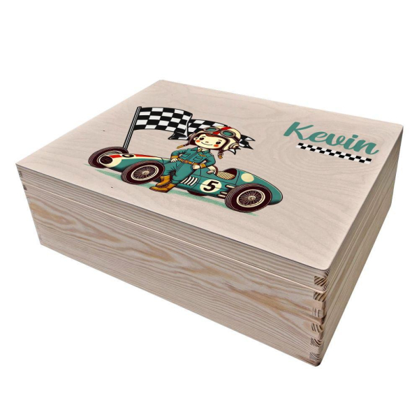 Personalised wooden memory box little racing driver