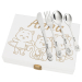 Children's cutlery in an engraved wooden box cats