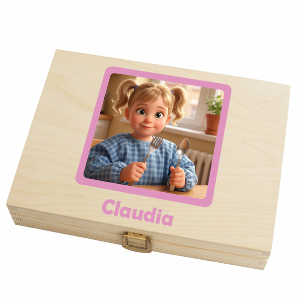 Children's cutlery set with photo transformed into cartoon style