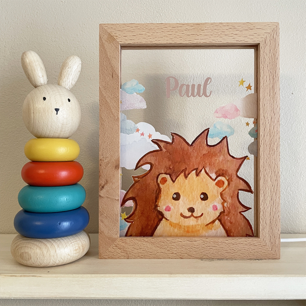 Personalized LED frame with clouds and animals