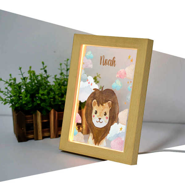 Personalized LED frame with clouds and animals