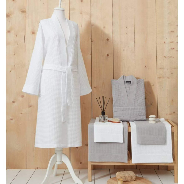 Cotton waffle bathrobe with embroidered name