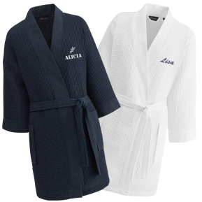 Cotton waffle bathrobe with embroidered name
