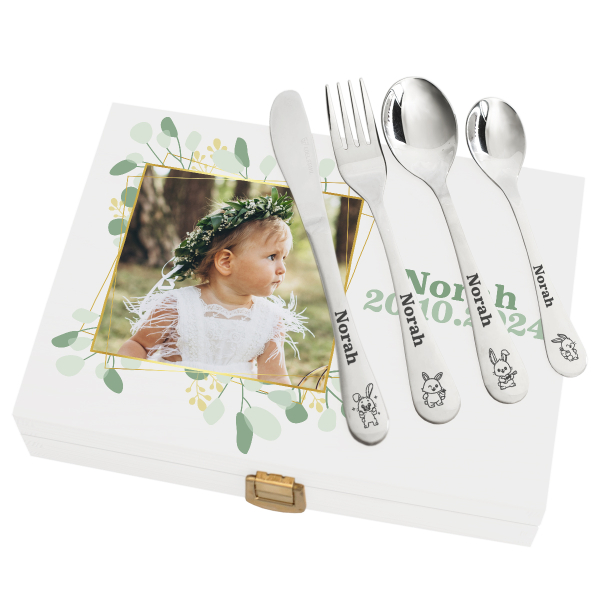Personalized box with a photo and engraved cutlery